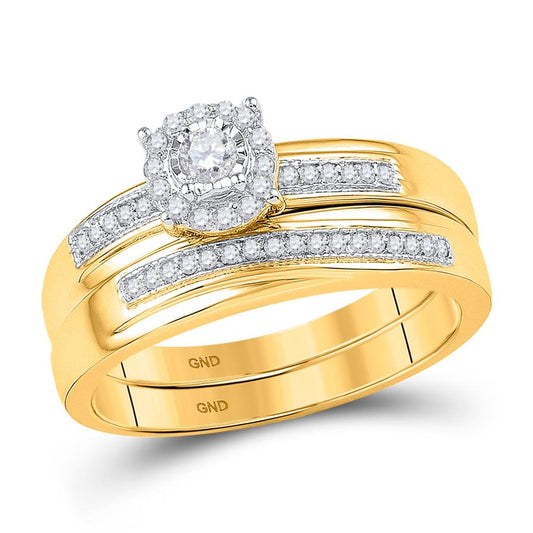 10k Yellow Gold Round Diamond Bridal Wedding Ring Set 1/4 Cttw