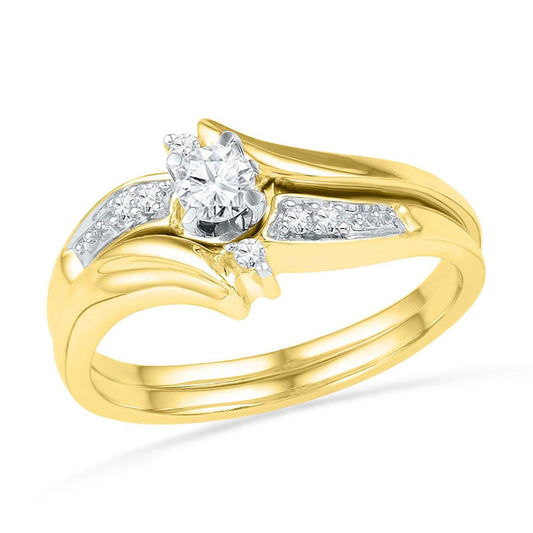 10k Yellow Gold Round Diamond Bridal Wedding Ring Set 1/5 Cttw