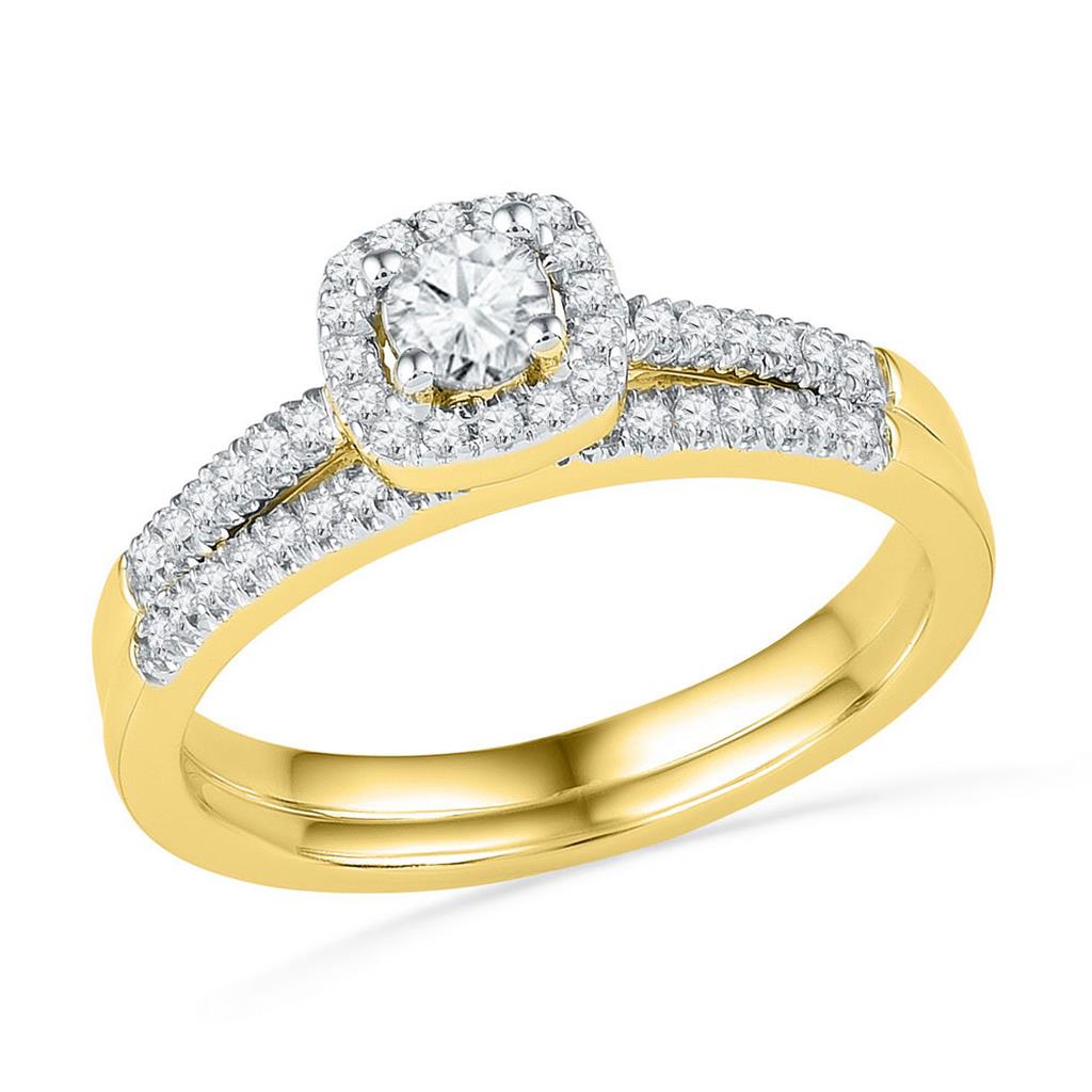 10k Yellow Gold Round Diamond Bridal Wedding Ring Set 1/3 Cttw