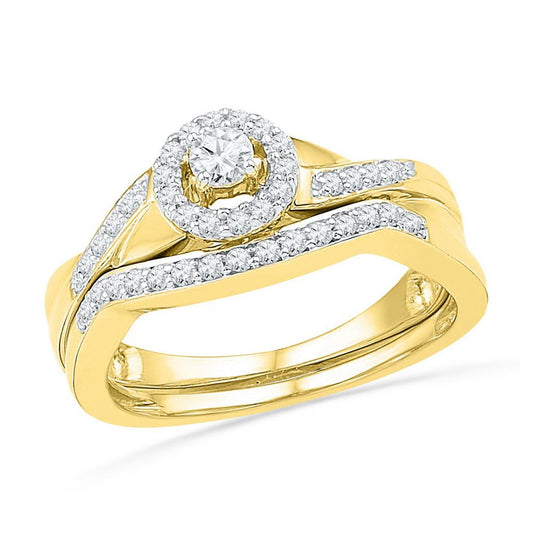 10k Yellow Gold Round Diamond Bridal Wedding Ring Set 3/8 Cttw