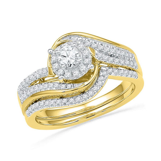 10k Yellow Gold Round Diamond Bridal Wedding Ring Set 1/2 Cttw