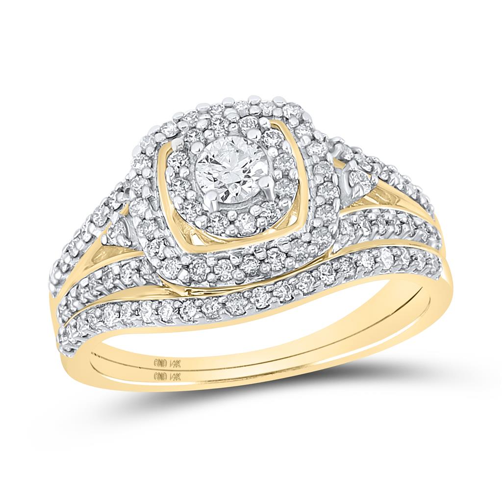 14k Yellow Gold Round Diamond Bridal Wedding Ring Set 3/4 Cttw