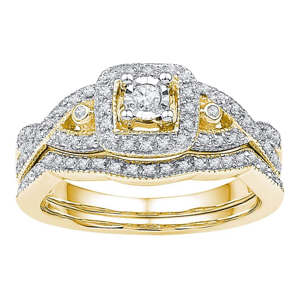 10k Yellow Gold Round Diamond Twist Bridal Wedding Ring Set 1/4 Cttw