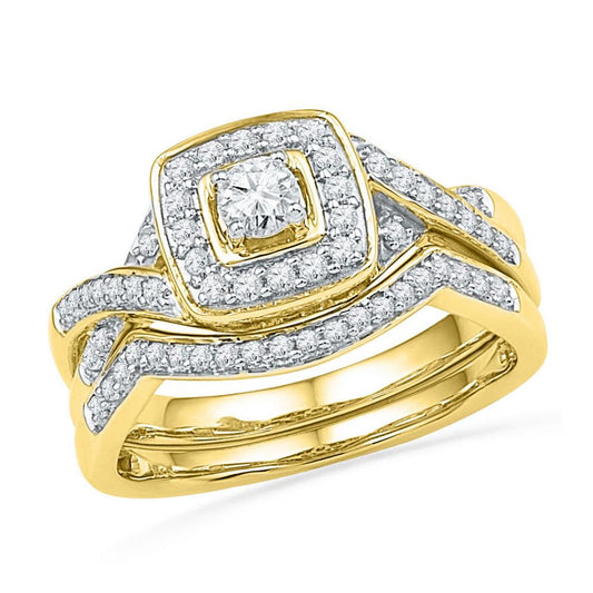 10k Yellow Gold Round Diamond Twist Bridal Wedding Ring Set 1/2 Cttw