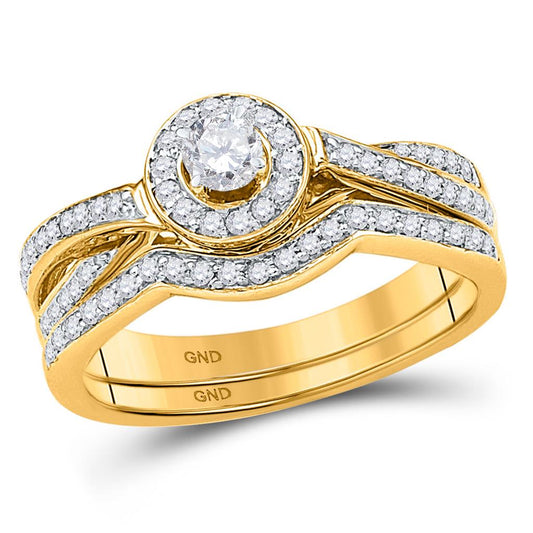 10k Yellow Gold Round Diamond Bridal Wedding Ring Set 1/2 Cttw