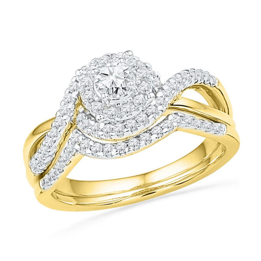 10k Yellow Gold Round Diamond Bridal Wedding Ring Set 5/8 Cttw