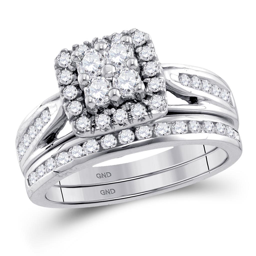 14k White Gold Diamond Bridal Wedding Ring Set 1 Cttw