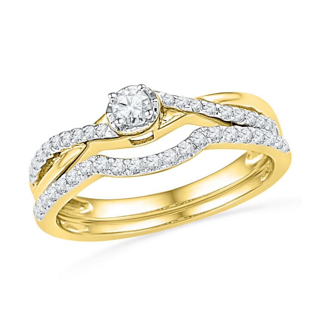 10k Yellow Gold Round Diamond Twist Bridal Wedding Ring Set 1/3 Cttw