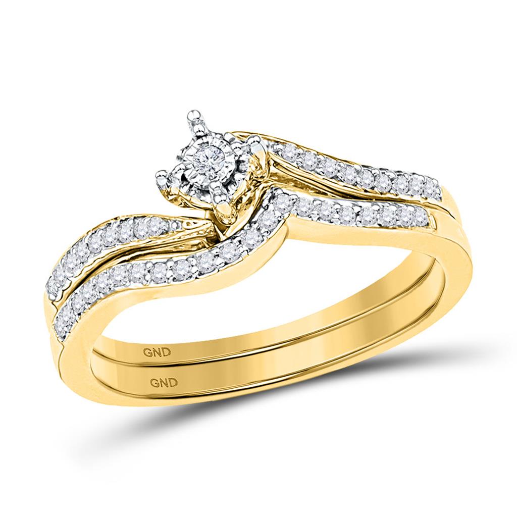 10k Yellow Gold Round Diamond Bridal Wedding Ring Set 1/5 Cttw