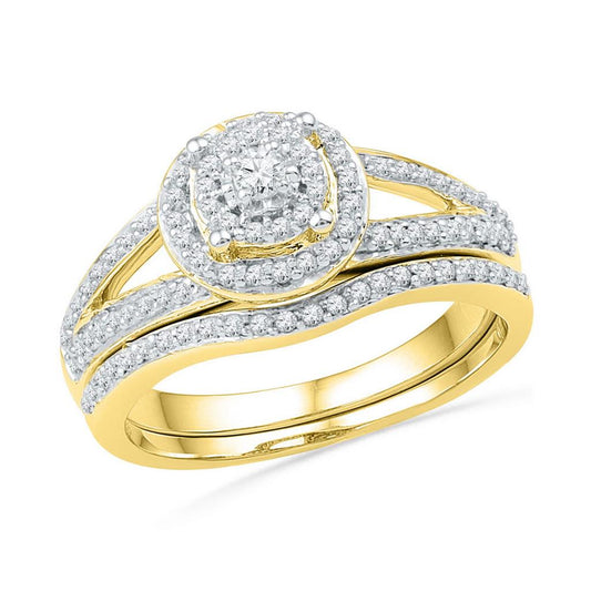 10k Yellow Gold Round Diamond Bridal Wedding Ring Set 1/2 Cttw