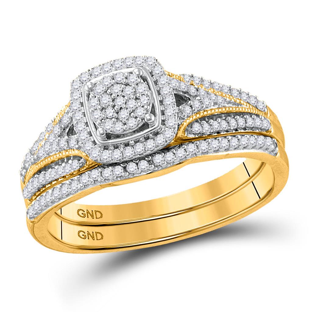 10k Yellow Gold Round Diamond Bridal Wedding Ring Set 1/3 Cttw