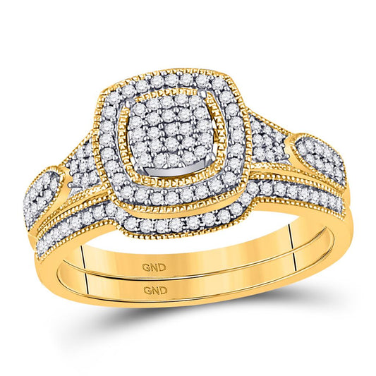 10k Yellow Gold Round Diamond Bridal Wedding Ring Set 1/3 Cttw