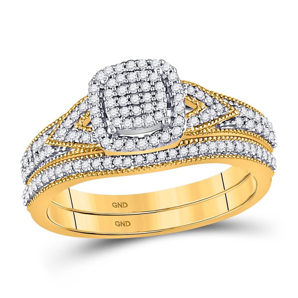 10k Yellow Gold Round Diamond Bridal Wedding Ring Set 1/3 Cttw