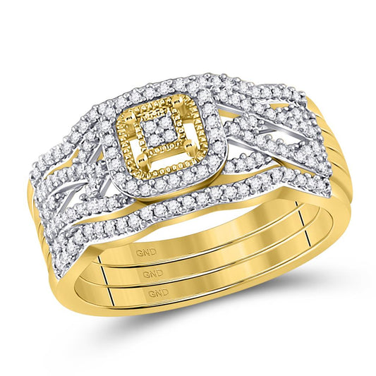 10k Yellow Gold Round Diamond Bridal Wedding Ring Set 1/3 Cttw