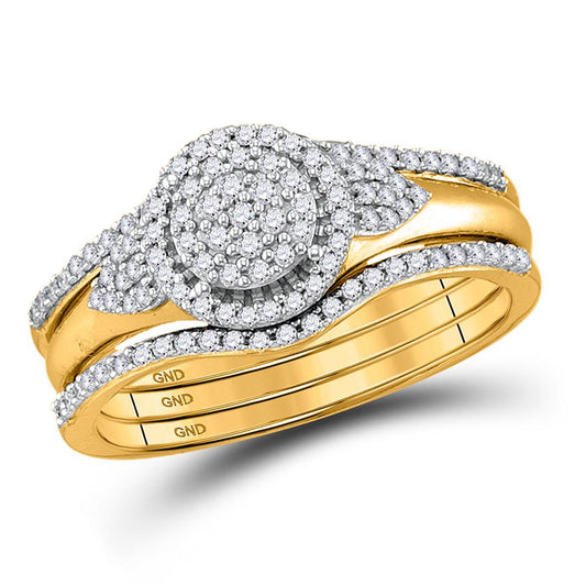 10k Yellow Gold Round Diamond 3-Piece Bridal Wedding Ring Set 1/3 Cttw