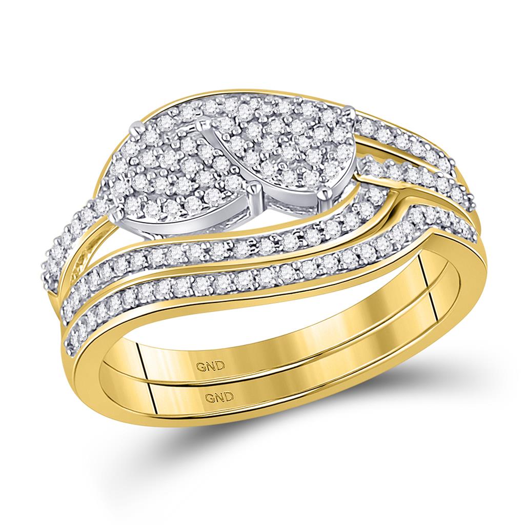 10k Yellow Gold Round Diamond Bridal Wedding Ring Set 1/3 Cttw