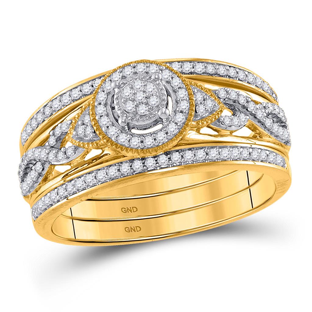 10k Yellow Gold Round Diamond 3-Piece Bridal Wedding Ring Set 1/3 Cttw