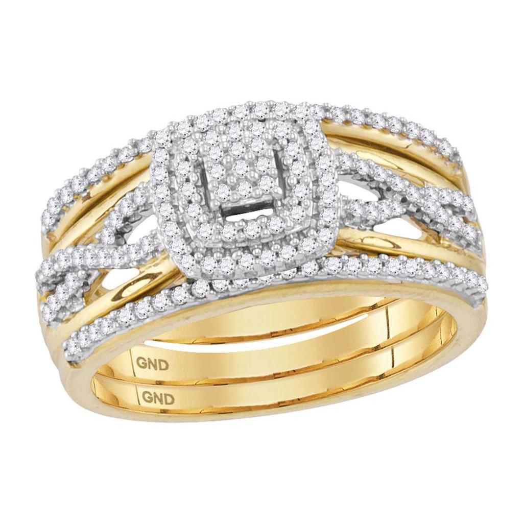 10k Yellow Gold Round Diamond Bridal Wedding Ring Set 3/8 Cttw