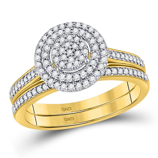 10k Yellow Gold Round Diamond Bridal Wedding Ring Set 1/3 Cttw