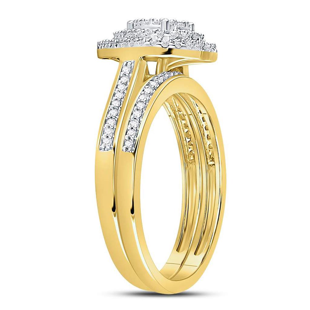 10kt Yellow Gold Diamond Heart Bridal Wedding Ring Band Set 1/3 Cttw