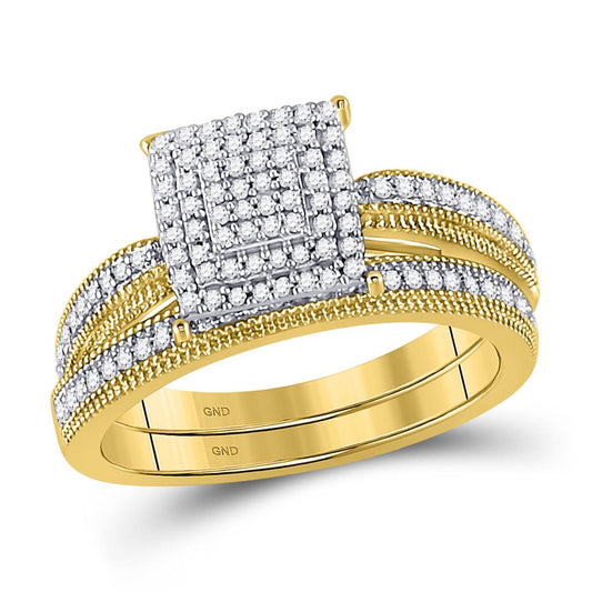 10k Yellow Gold Round Diamond Bridal Wedding Ring Set 1/3 Cttw