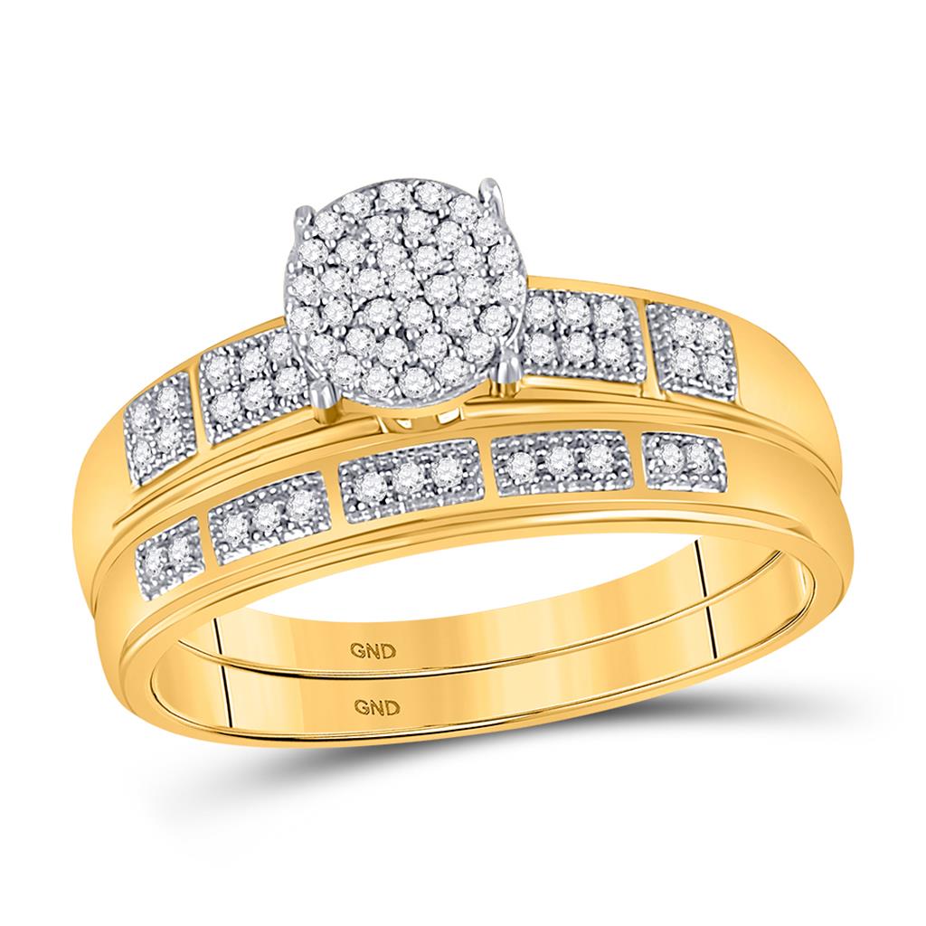 10k Yellow Gold Round Diamond Bridal Wedding Ring Set 1/5 Cttw