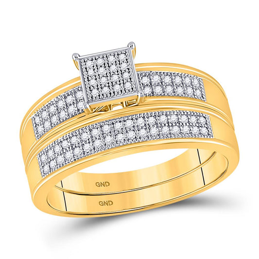 10k Yellow Gold Round Diamond Bridal Wedding Ring Set 1/5 Cttw