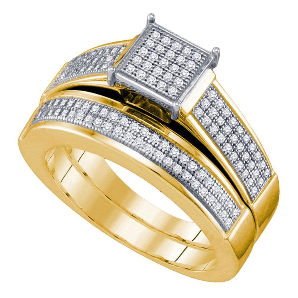 10k Yellow Gold Round Diamond Bridal Wedding Ring Set 3/8 Cttw