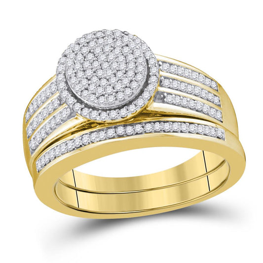 10k Yellow Gold Round Diamond Bridal Wedding Ring Set 3/8 Cttw