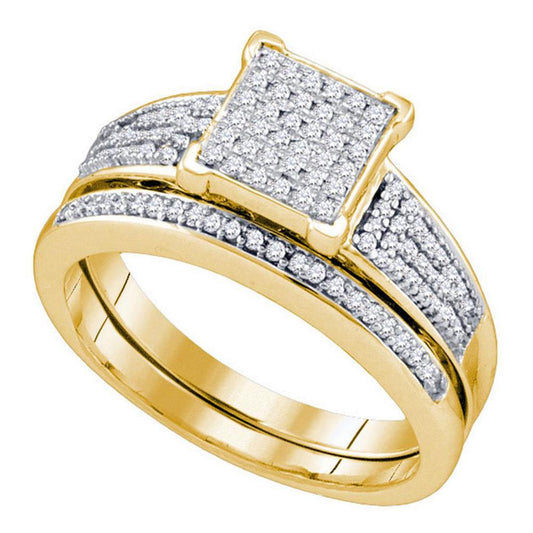 10k Yellow Gold Round Diamond Bridal Wedding Ring Set 1/3 Cttw