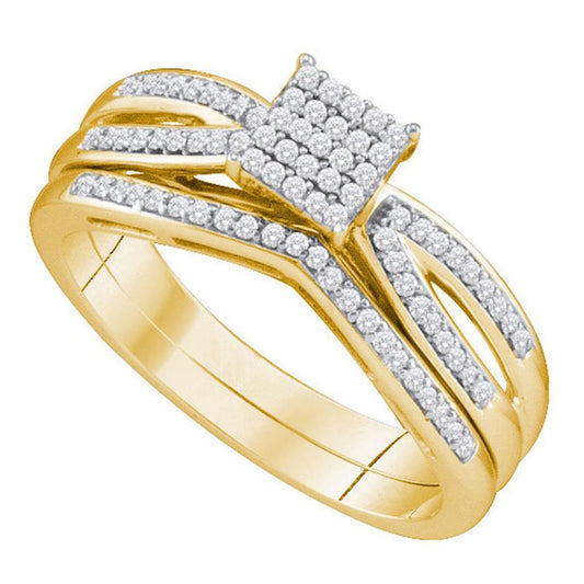 10k Yellow Gold Round Diamond Bridal Wedding Ring Set 1/4 Cttw