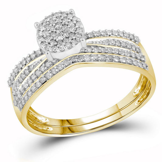 10k Yellow Gold Round Diamond Bridal Wedding Ring Set 1/3 Cttw