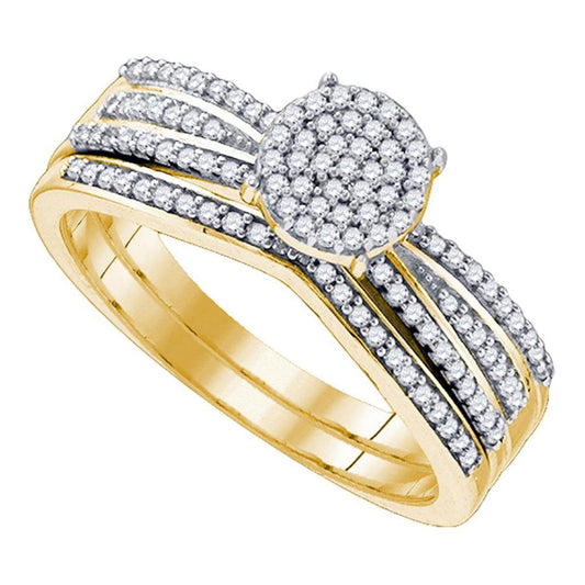 10k Yellow Gold Round Diamond Bridal Wedding Ring Set 1/3 Cttw