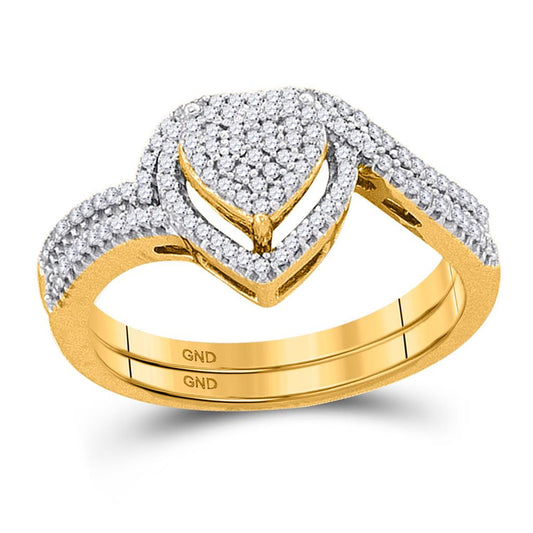 10k Yellow Gold Round Diamond Bridal Wedding Ring Set 1/3 Cttw