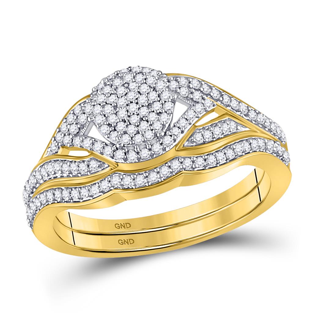 10k Yellow Gold Round Diamond Bridal Wedding Ring Set 1/3 Cttw