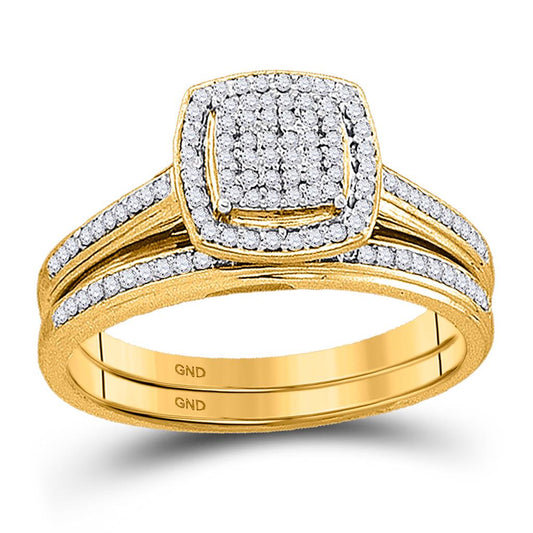 10k Yellow Gold Round Diamond Bridal Wedding Ring Set 1/4 Cttw