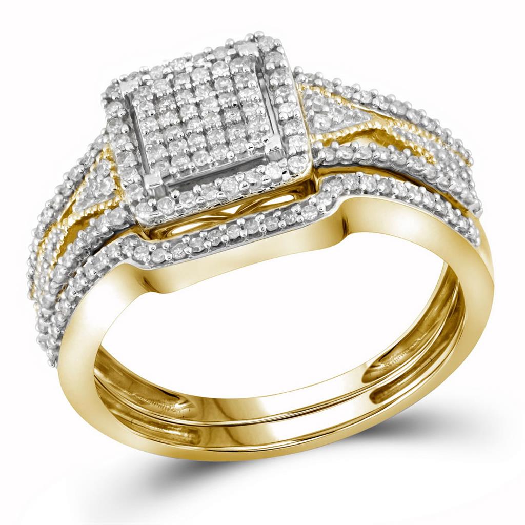 10k Yellow Gold Round Diamond Bridal Wedding Ring Set 3/8 Cttw