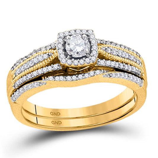 10k Yellow Gold Round Diamond Bridal Wedding Ring Set 3/8 Cttw