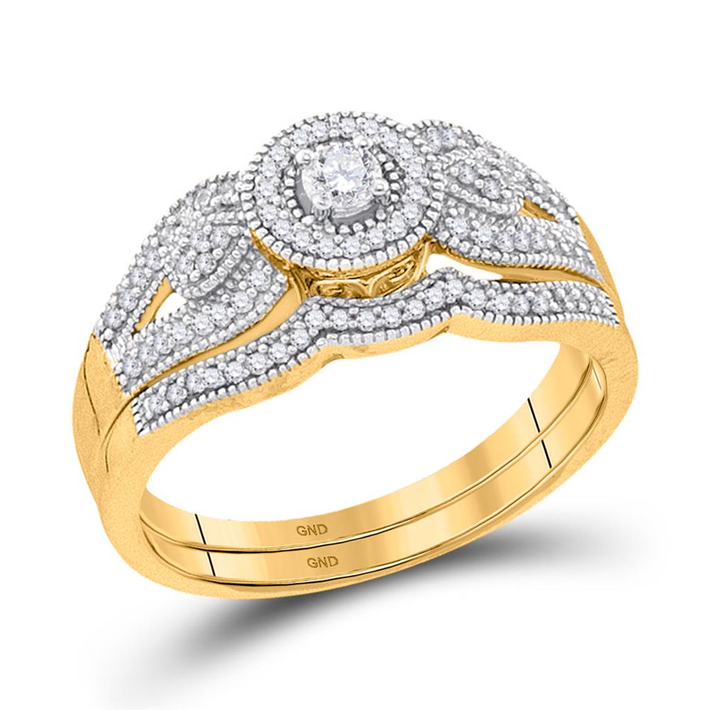 10k Yellow Gold Round Diamond Bridal Wedding Ring Set 1/3 Cttw