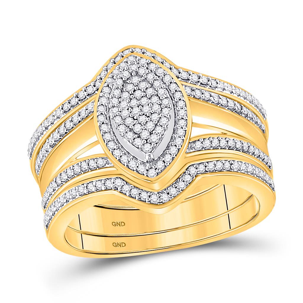 10k Yellow Gold Round Diamond 3-Piece Bridal Wedding Ring Set 1/3 Cttw