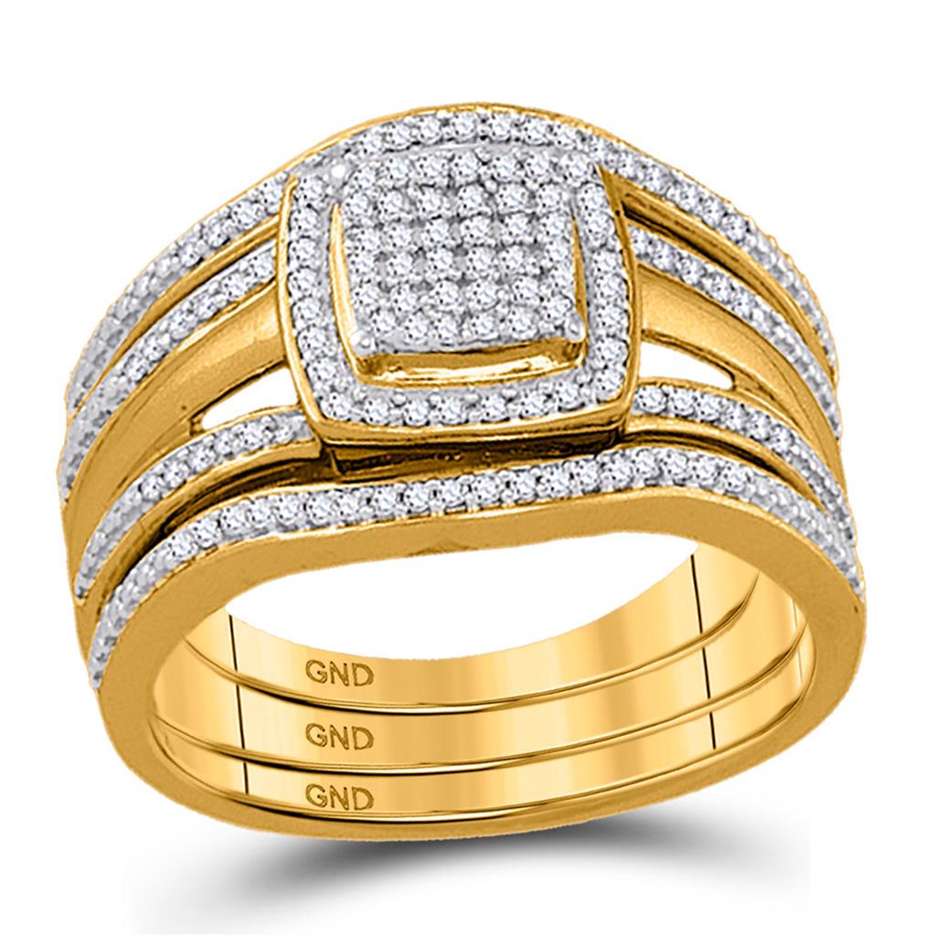 10k Yellow Gold Round Diamond Bridal Wedding Ring Set 1/3 Cttw