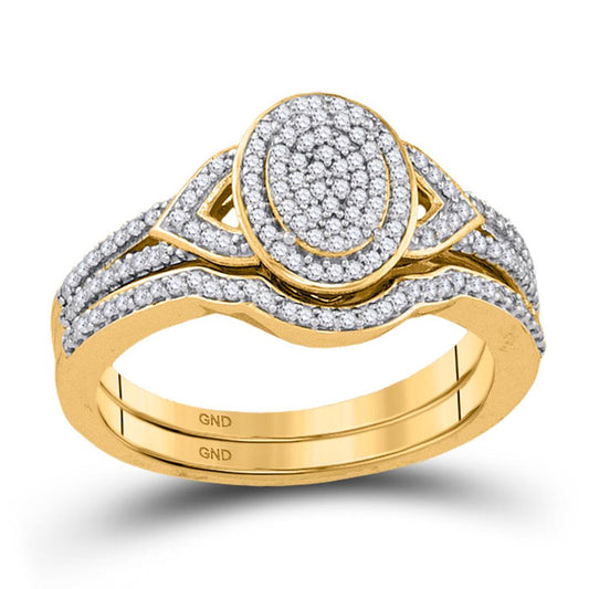 10k Yellow Gold Round Diamond Bridal Wedding Ring Set 1/3 Cttw