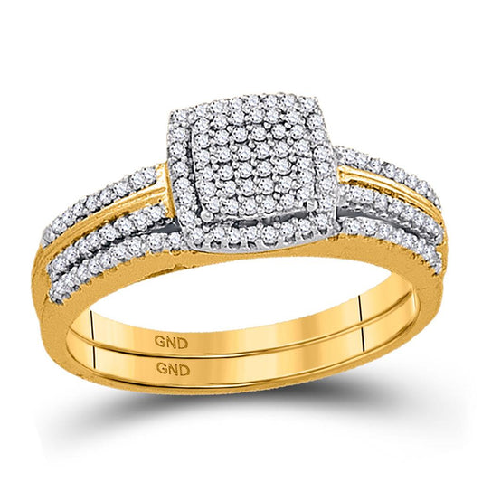 10k Yellow Gold Round Diamond Bridal Wedding Ring Set 1/3 Cttw