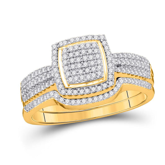 10k Yellow Gold Round Diamond Square Bridal Wedding Ring Set 1/2 Cttw