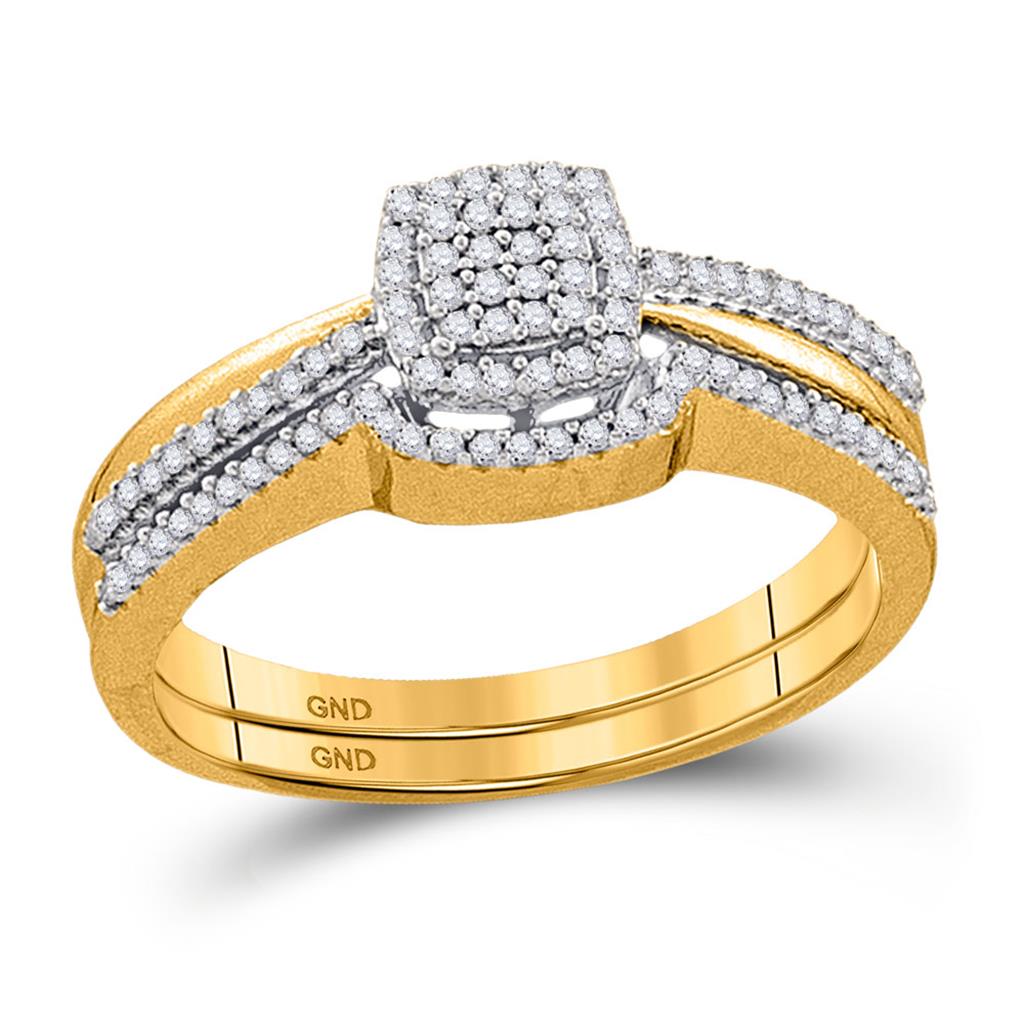 10k Yellow Gold Round Diamond Bridal Wedding Ring Set 1/4 Cttw