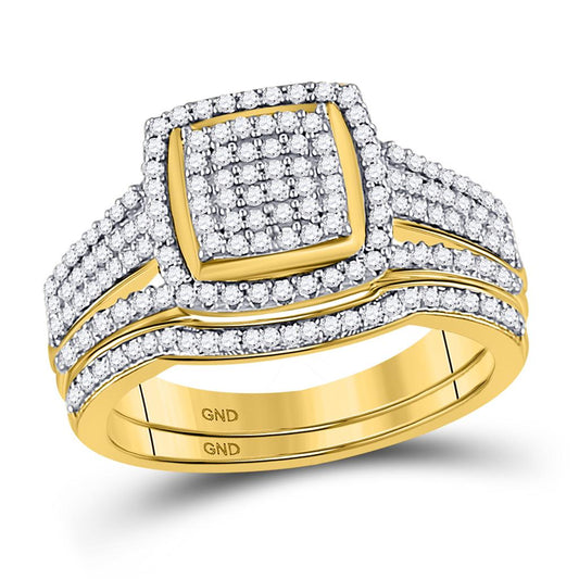 10k Yellow Gold Round Diamond Bridal Wedding Ring Set 1/2 Cttw