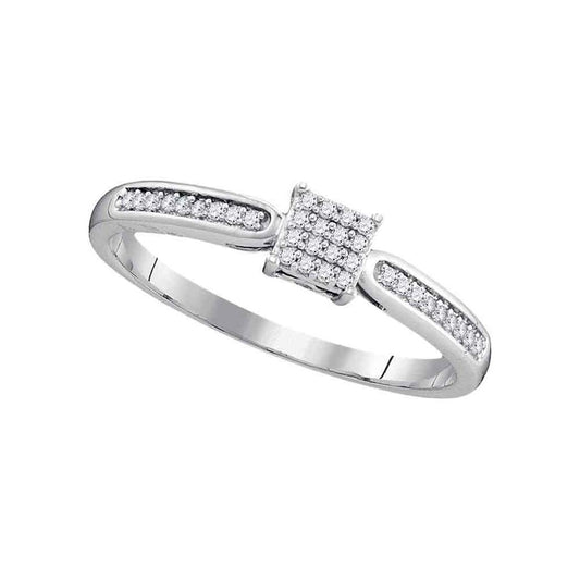 14k White Gold Round Diamond Square Cluster Bridal Engagement Ring 1/10 Cttw