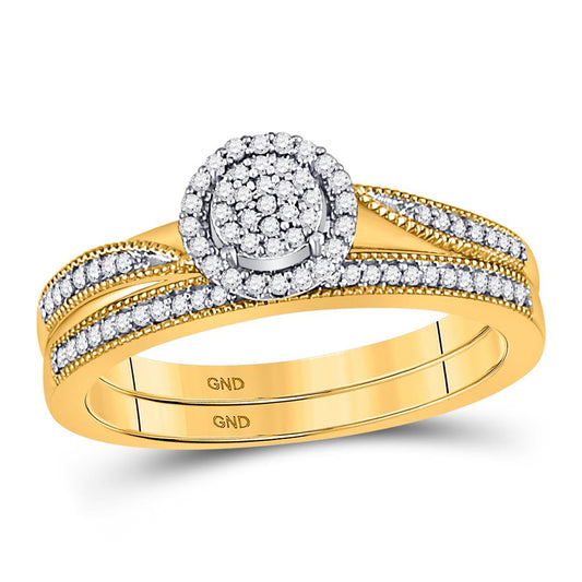 10k Yellow Gold Round Diamond Bridal Wedding Ring Set 1/5 Cttw