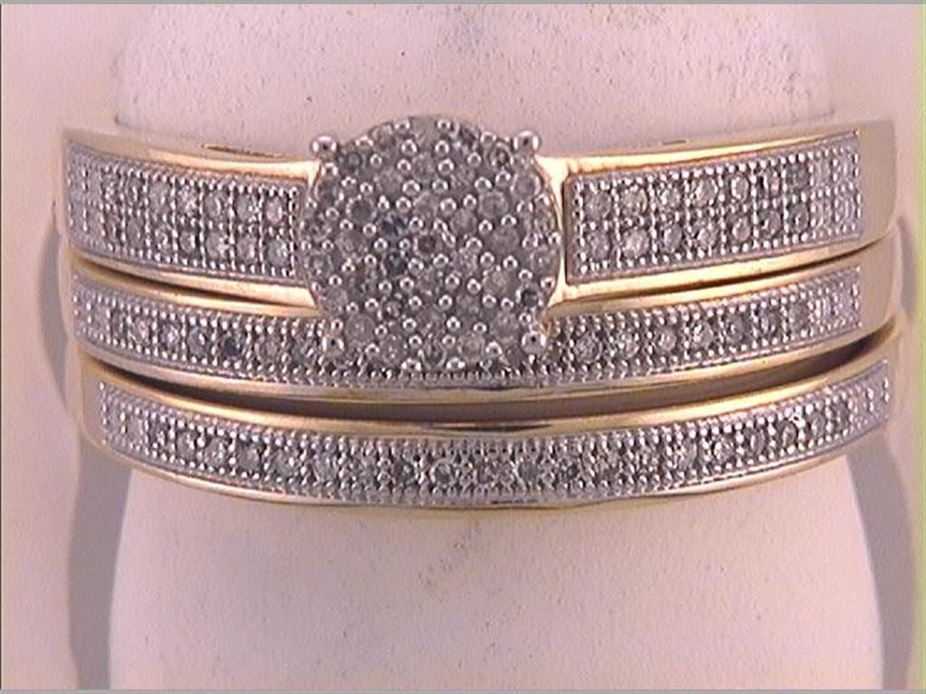 10k Yellow Gold Round Diamond Bridal Wedding Ring Set 1/4 Cttw