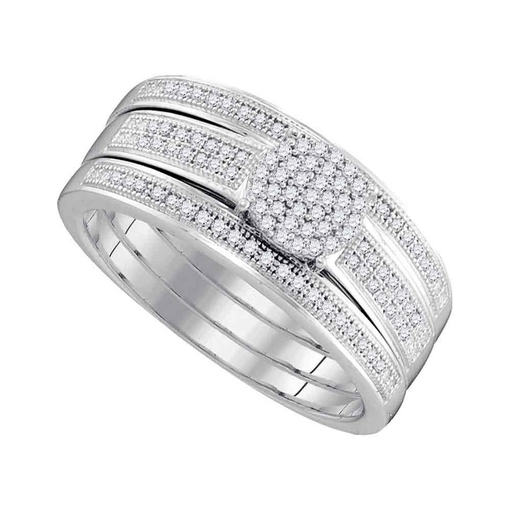 14k White Gold Diamond Cluster Bridal Wedding Ring Set 1/4 Cttw